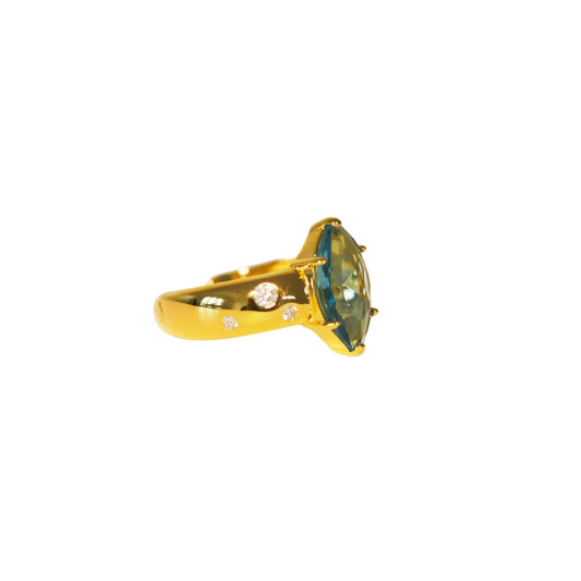 Blue Marquise Stone Ring · Adjustable Gold-Plated Silver