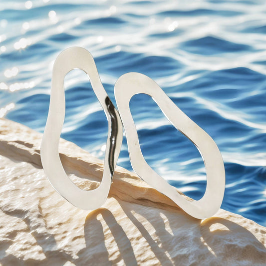 Bold Sculptural Silver Hoop Earrings |  Minimalist Statement Design