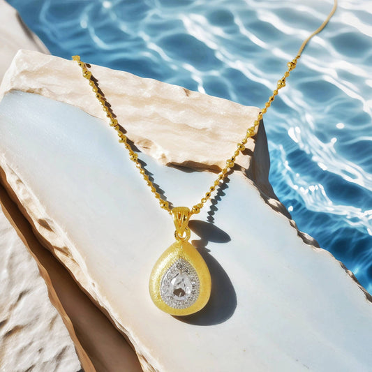 Gold-Plated Sterling Silver Teardrop Necklace with Pavé Sparkle