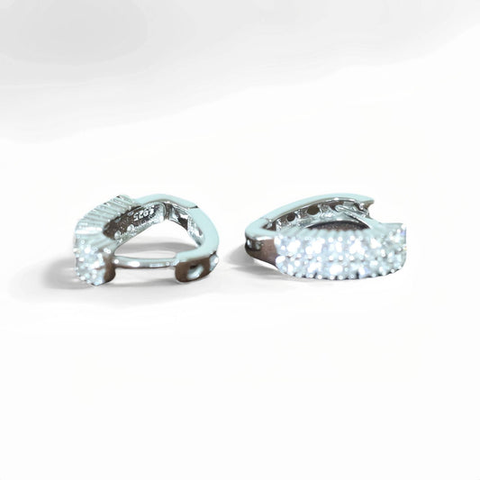 Chic Silver Huggies with Twin Rows of Cubic Zirconia