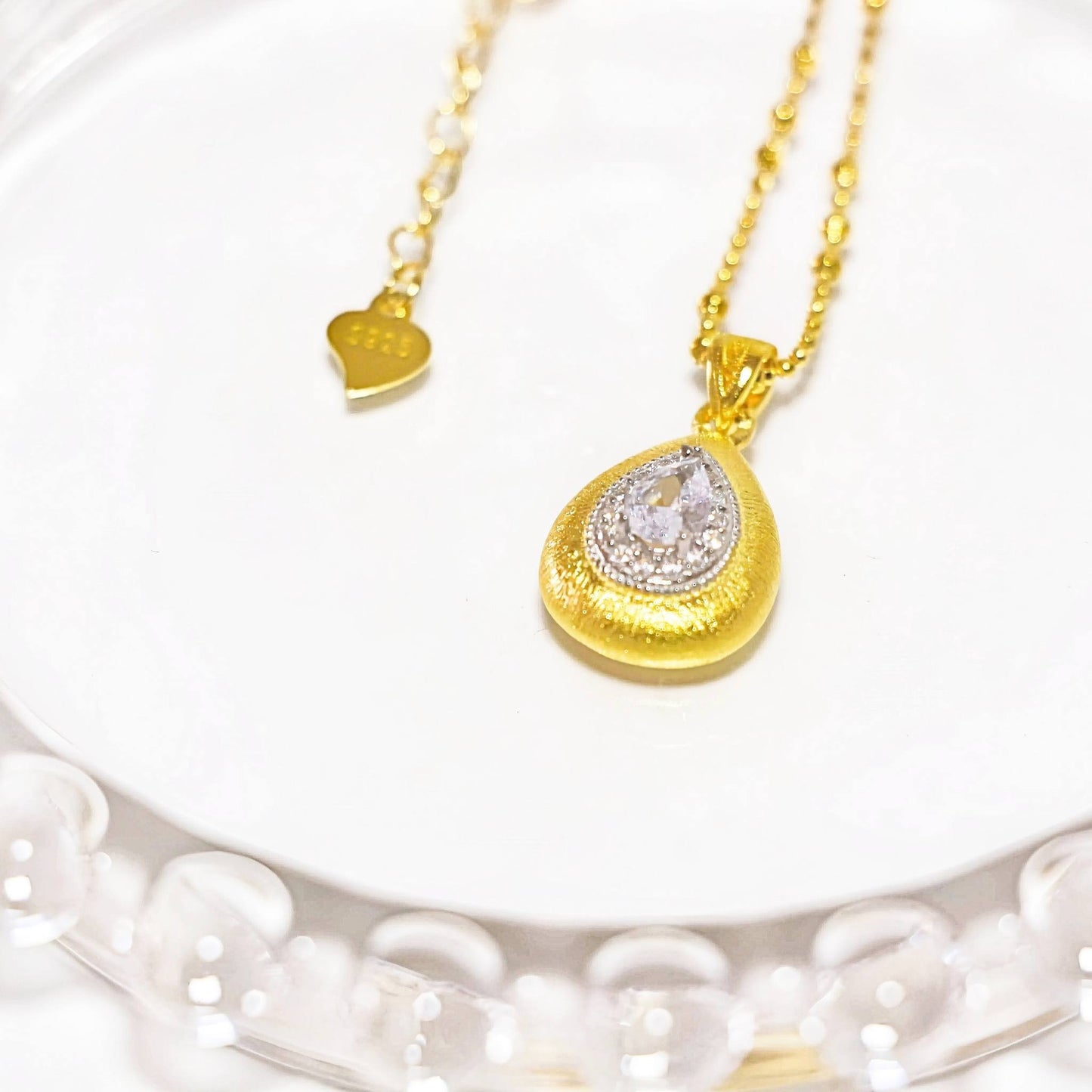 Gold-Plated Sterling Silver Teardrop Necklace with Pavé Sparkle