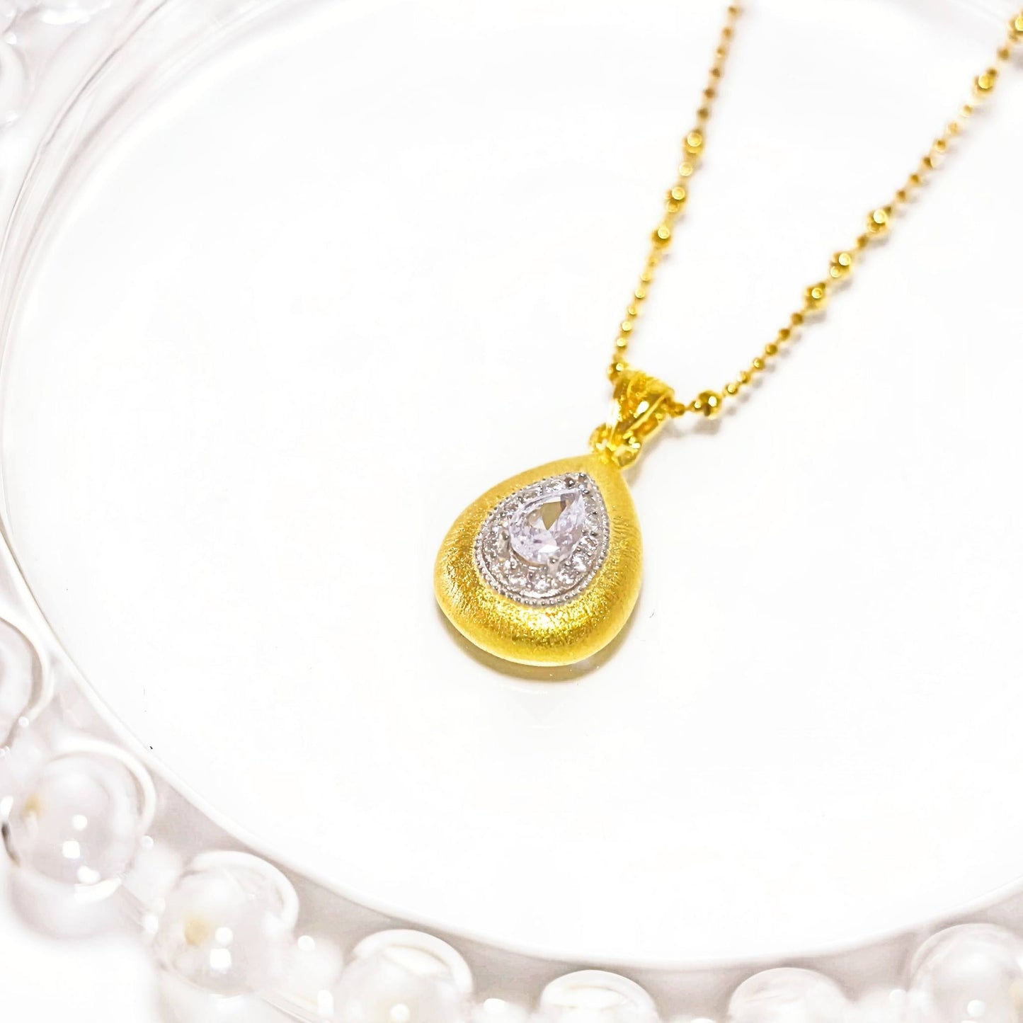 Gold-Plated Sterling Silver Teardrop Necklace with Pavé Sparkle