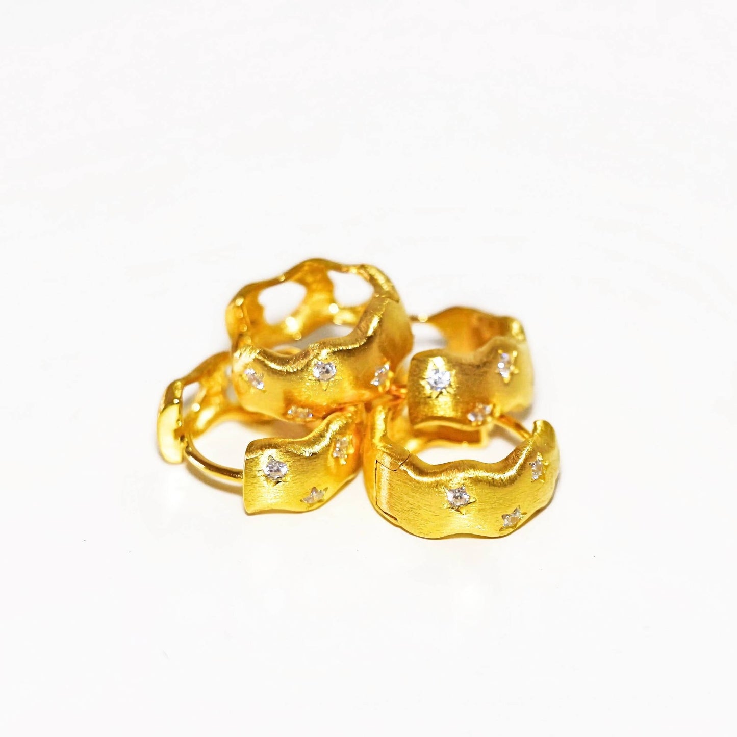 Gold plated Star Silver Huggies Brushed Finish with Heart Cutouts