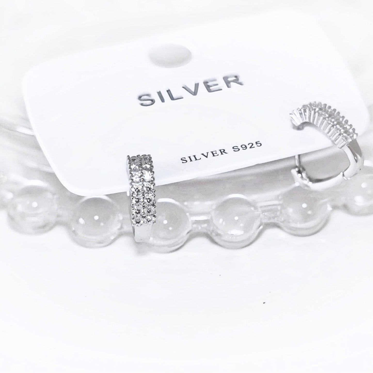 Chic Silver Huggies with Twin Rows of Cubic Zirconia