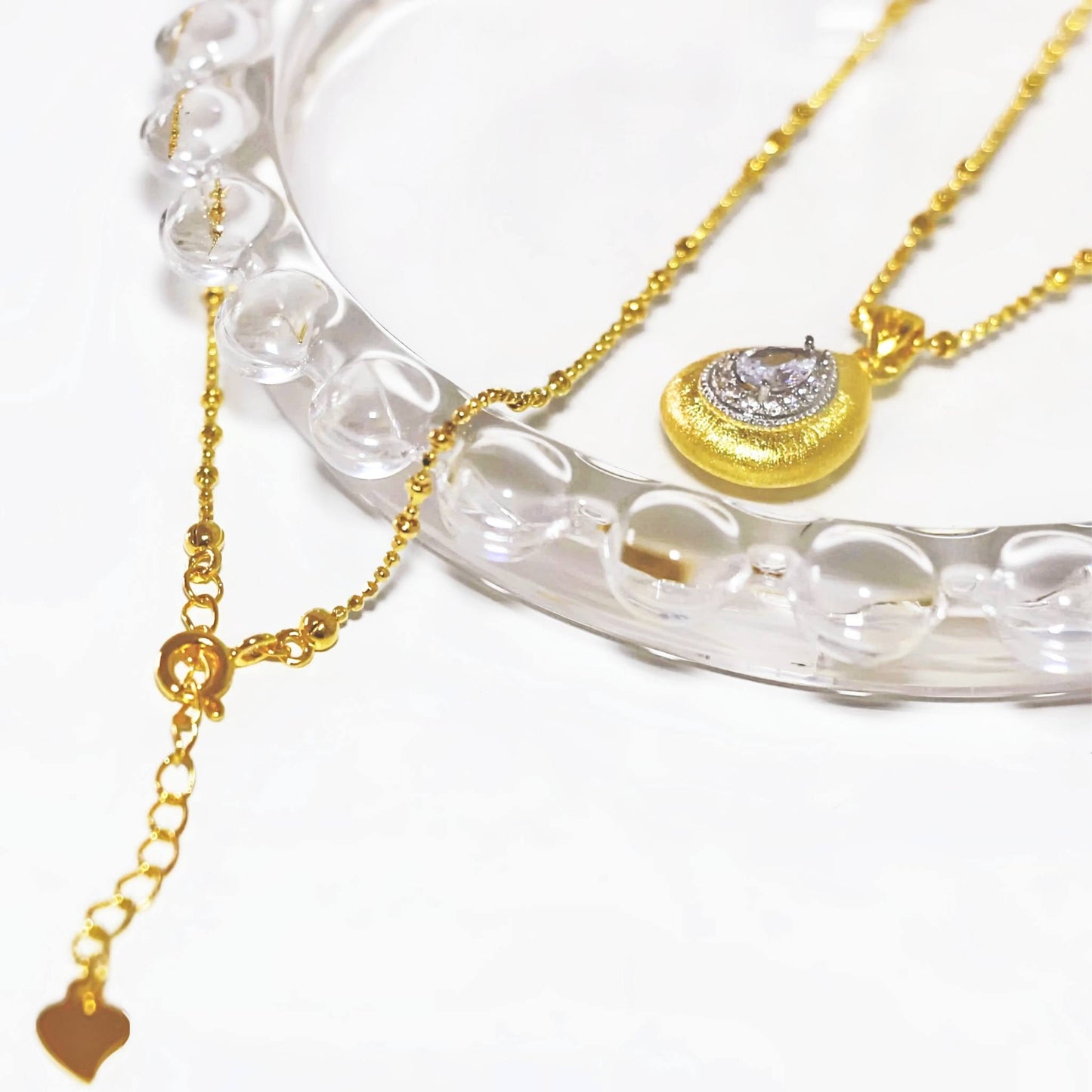 Gold-Plated Sterling Silver Teardrop Necklace with Pavé Sparkle