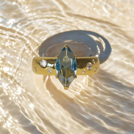 Blue Marquise Stone Ring · Adjustable Gold-Plated Silver
